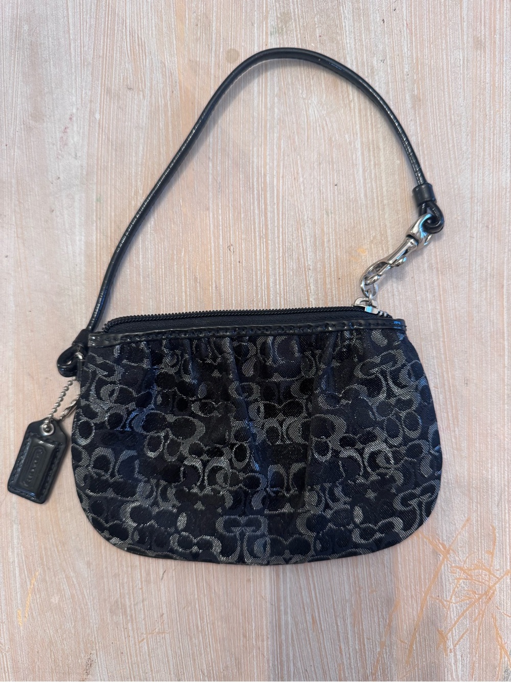 Coach Y2K Black/ Silver Lurex Signature Jacquard Wristlet